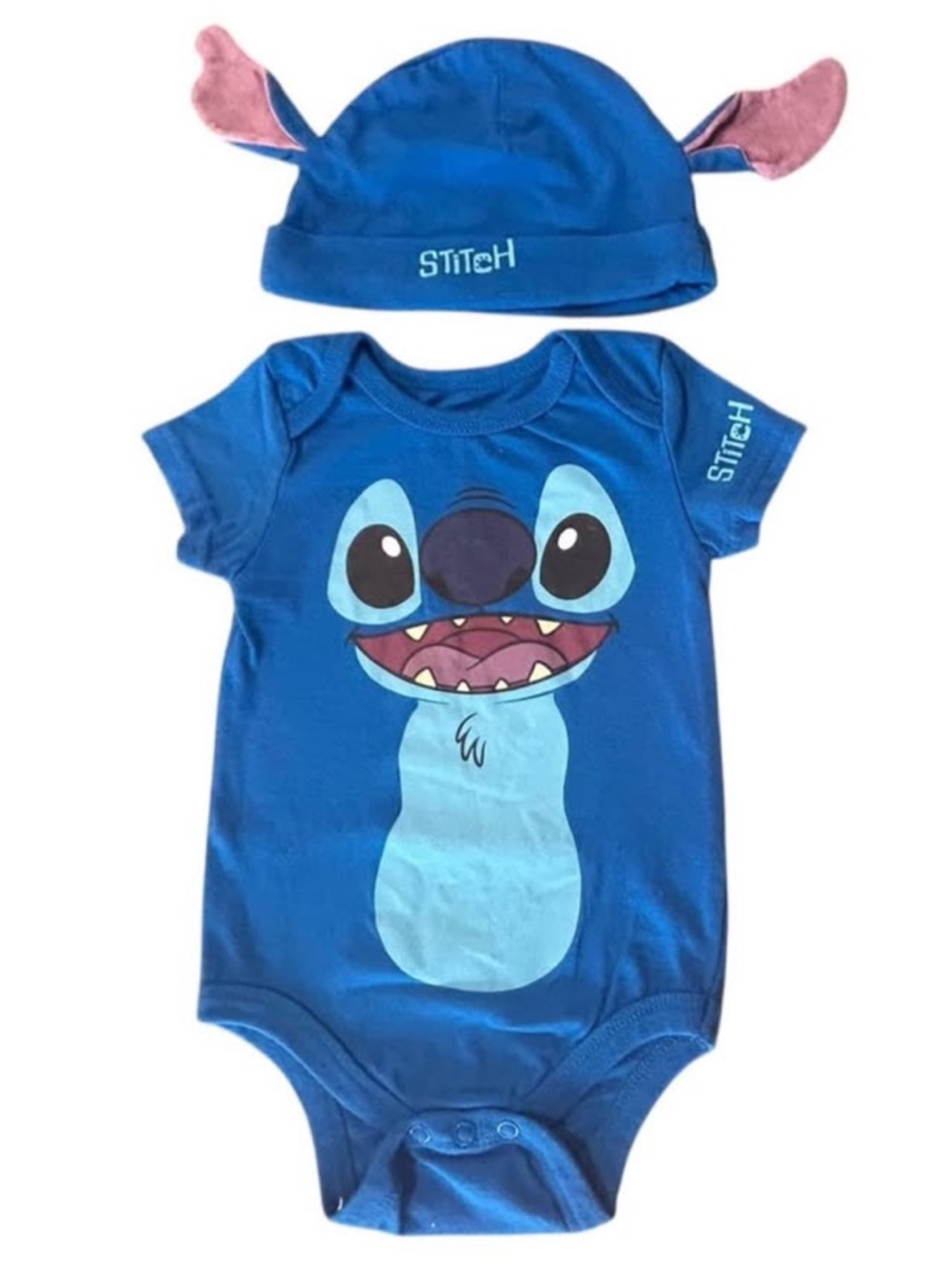 NWOT Stitch Blue One-Piece Bodysuit with Pink-Eared Hat